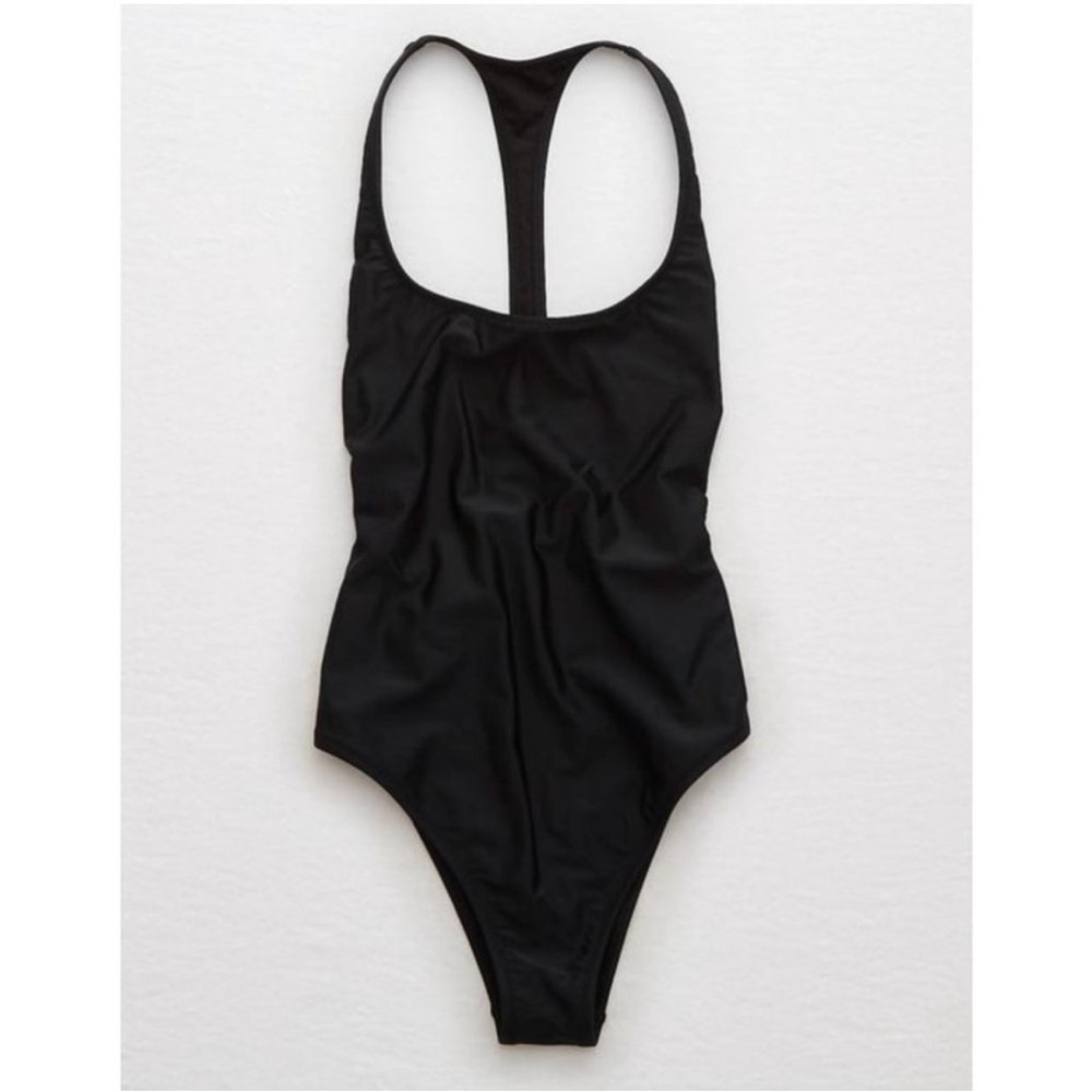 Aerie Black One Piece Cheekier Racerback Swim Suit Size Small